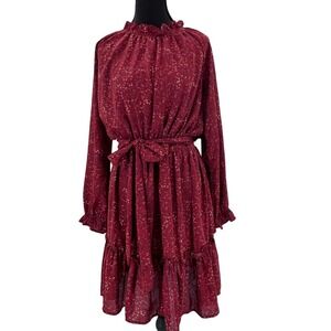 Romantic Boho ditsy floral cottagecore rust romantic goth Ruffle min Dress Small